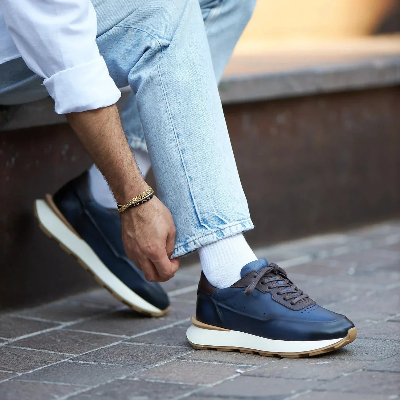 Blue Calf Leather Runners