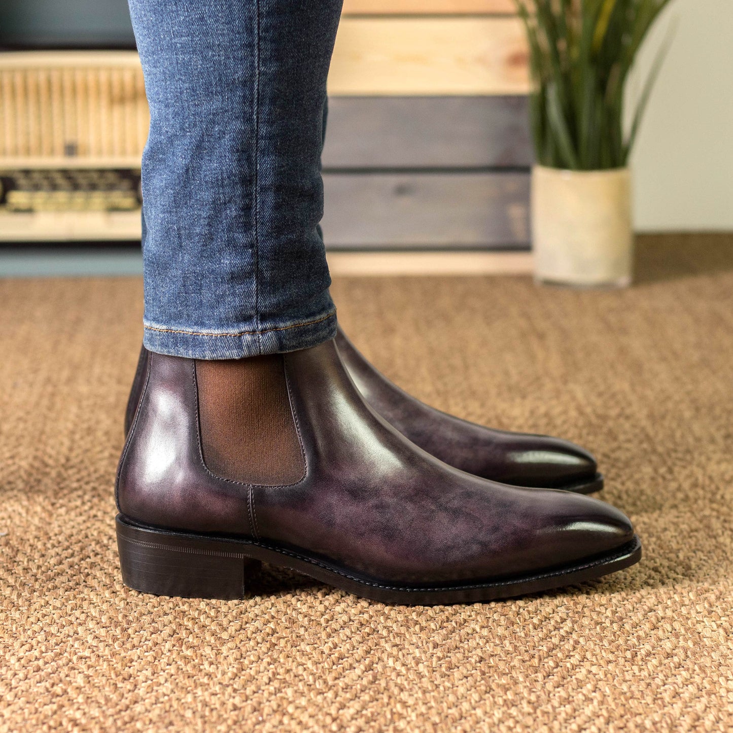 Aubergine Patina Chelsea Boots