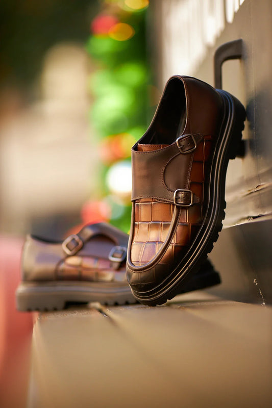 Brown Croc Double Monk