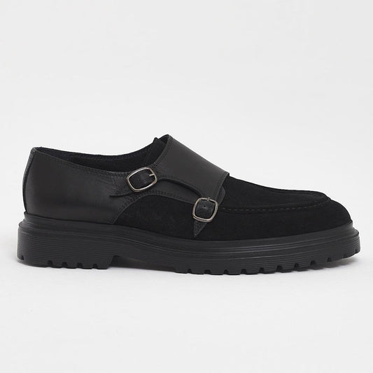 Black Suede Monk Strap Chunky