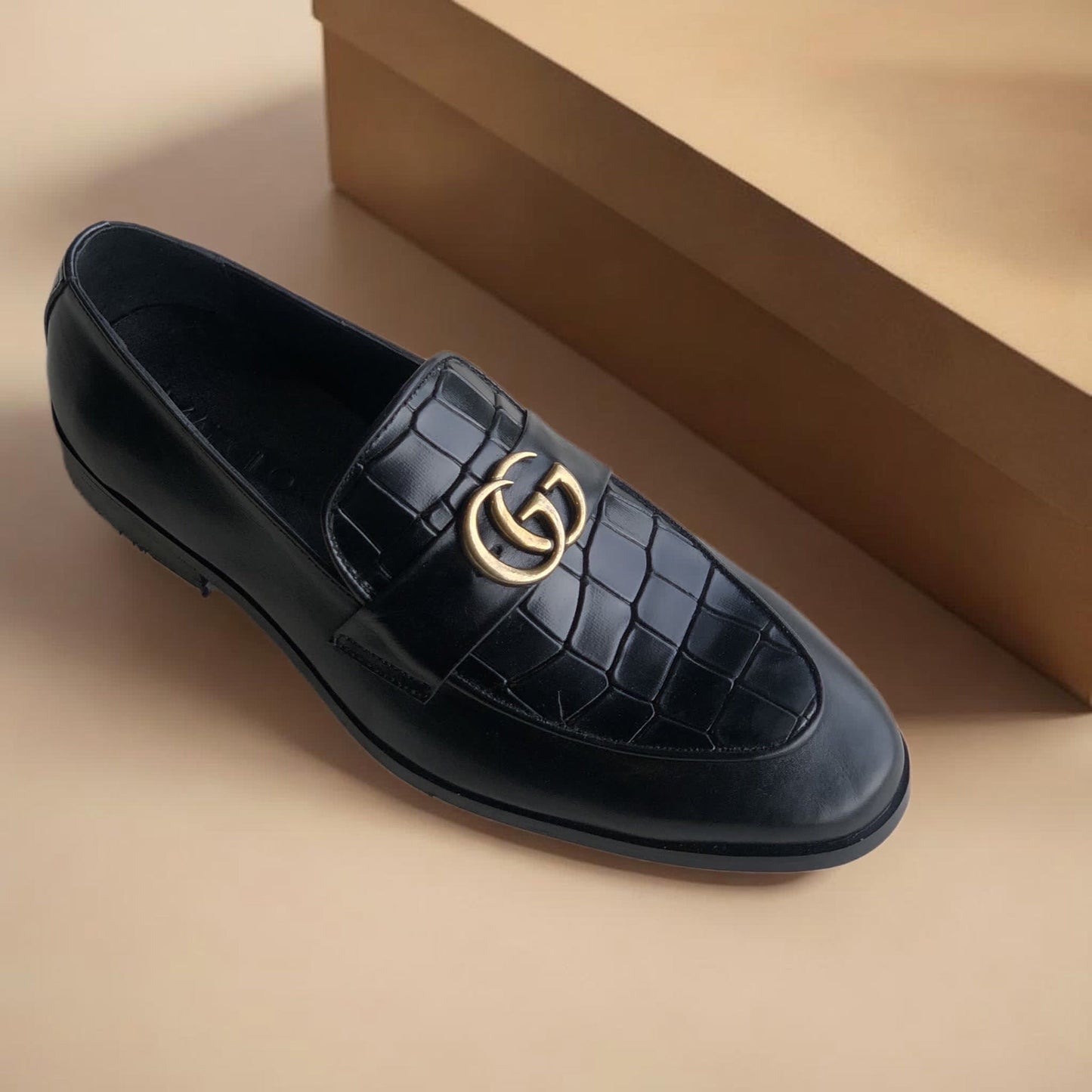 Black Vamp Croc Loafer-AL53