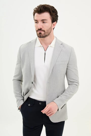 Plain Slim Fit Mono Collar Men's Jacket