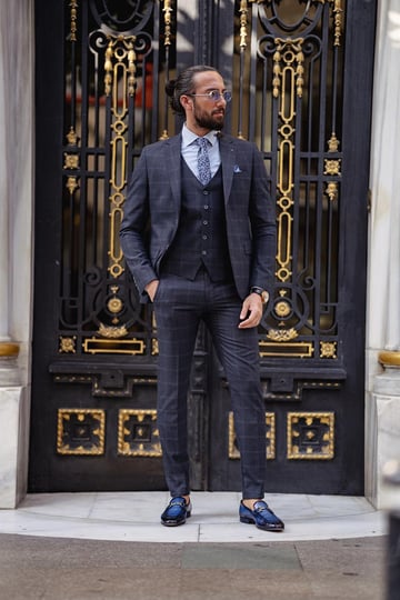 Slim Fit Plaid Detailed Suit