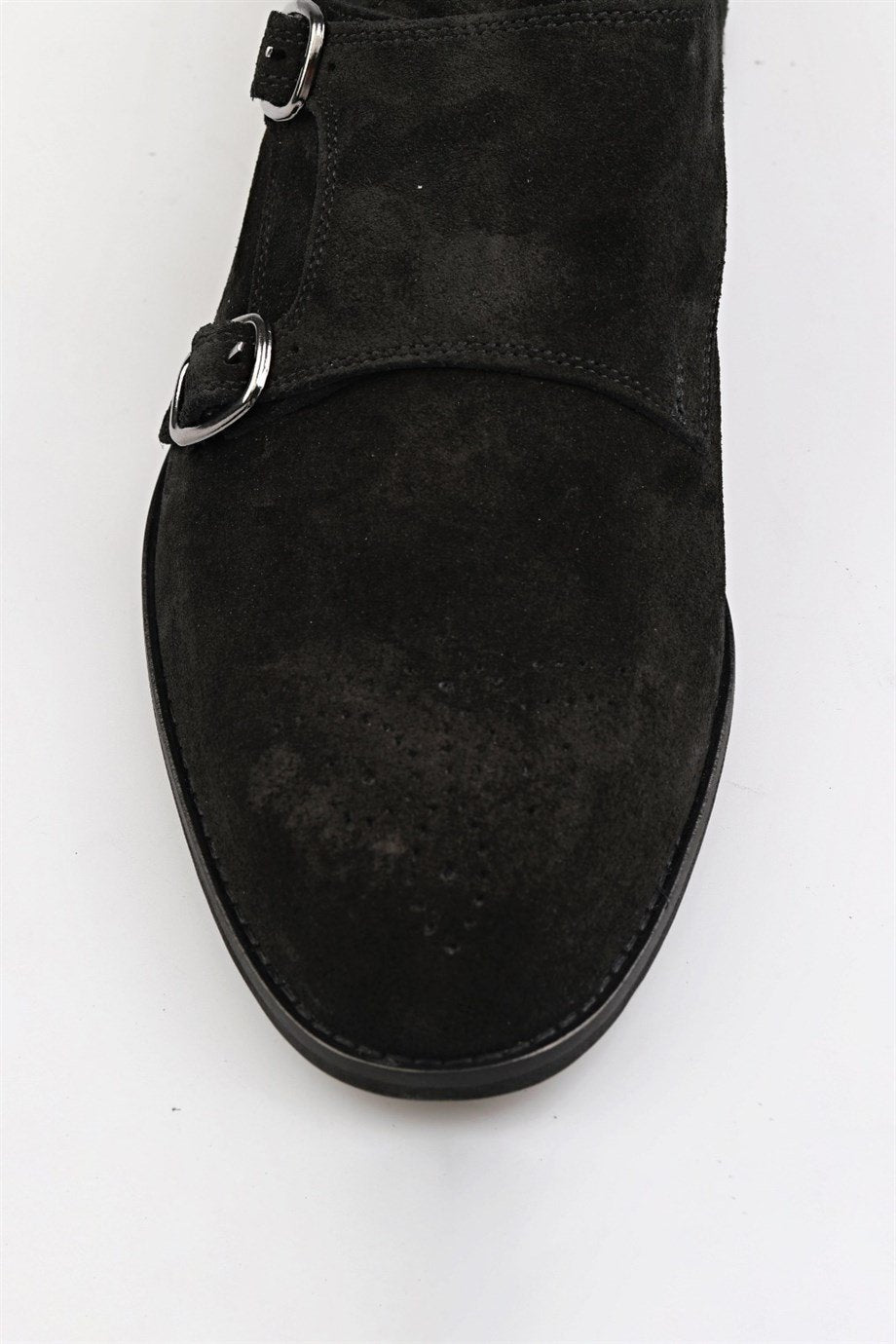 Black suede Brogue Double Monk