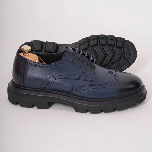 Blue Shaded Wingtip Laces Chunky