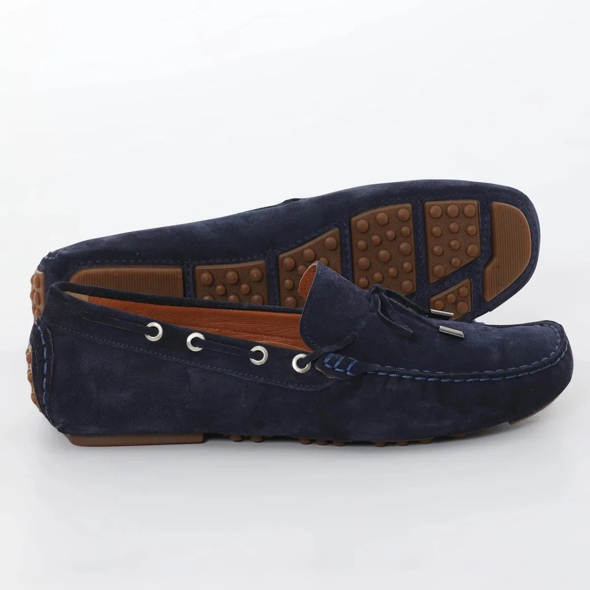 Navy Blue Suede Driving Loafers