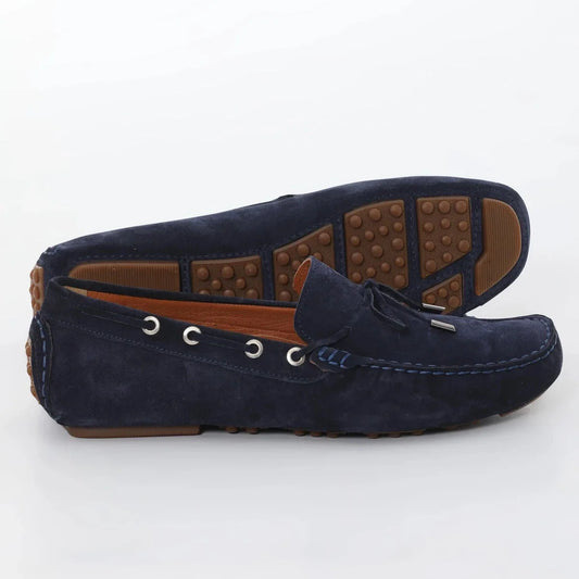Navy Blue Suede Driving Loafers