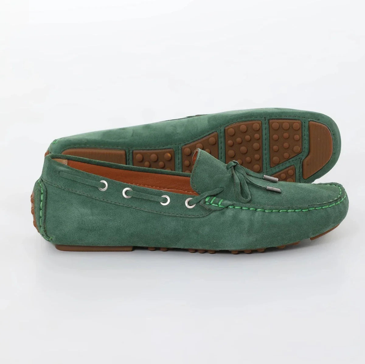 Olive Green Suede Driving Loafers