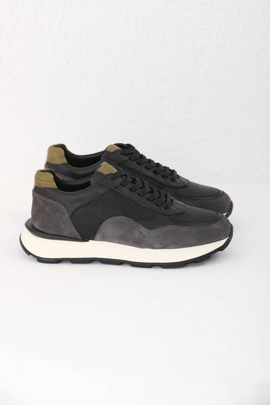 Grey And Black Suede Runners F-500