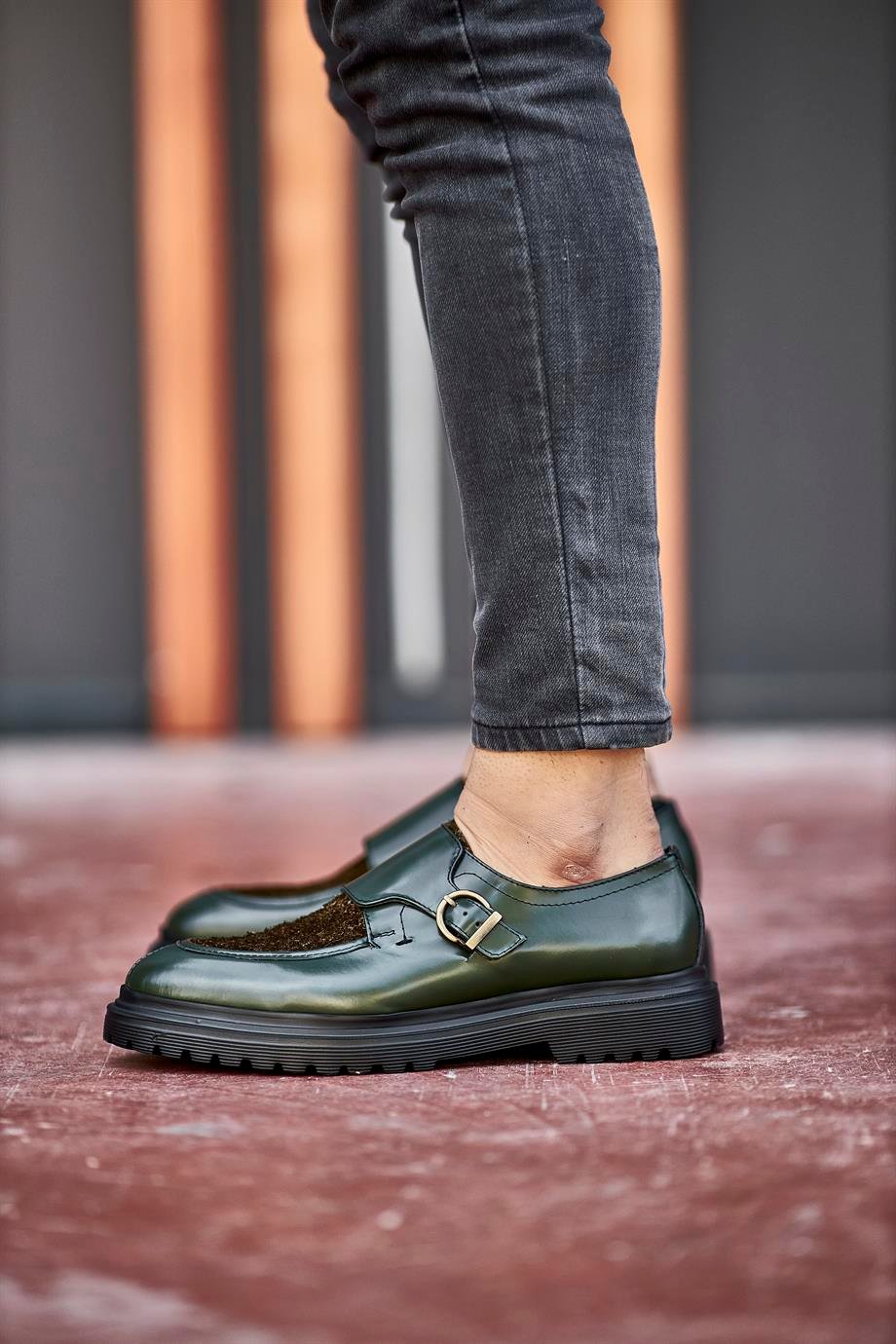 Khaki Calf Single Monk Chunky