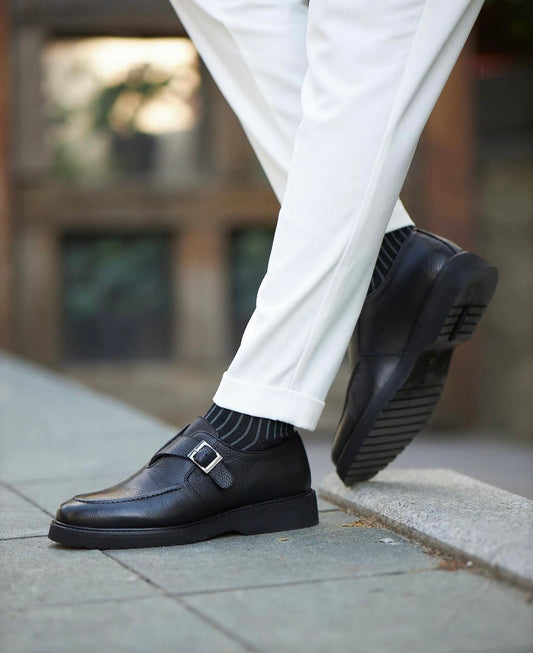 Black Leather Monk Strap Shoes
