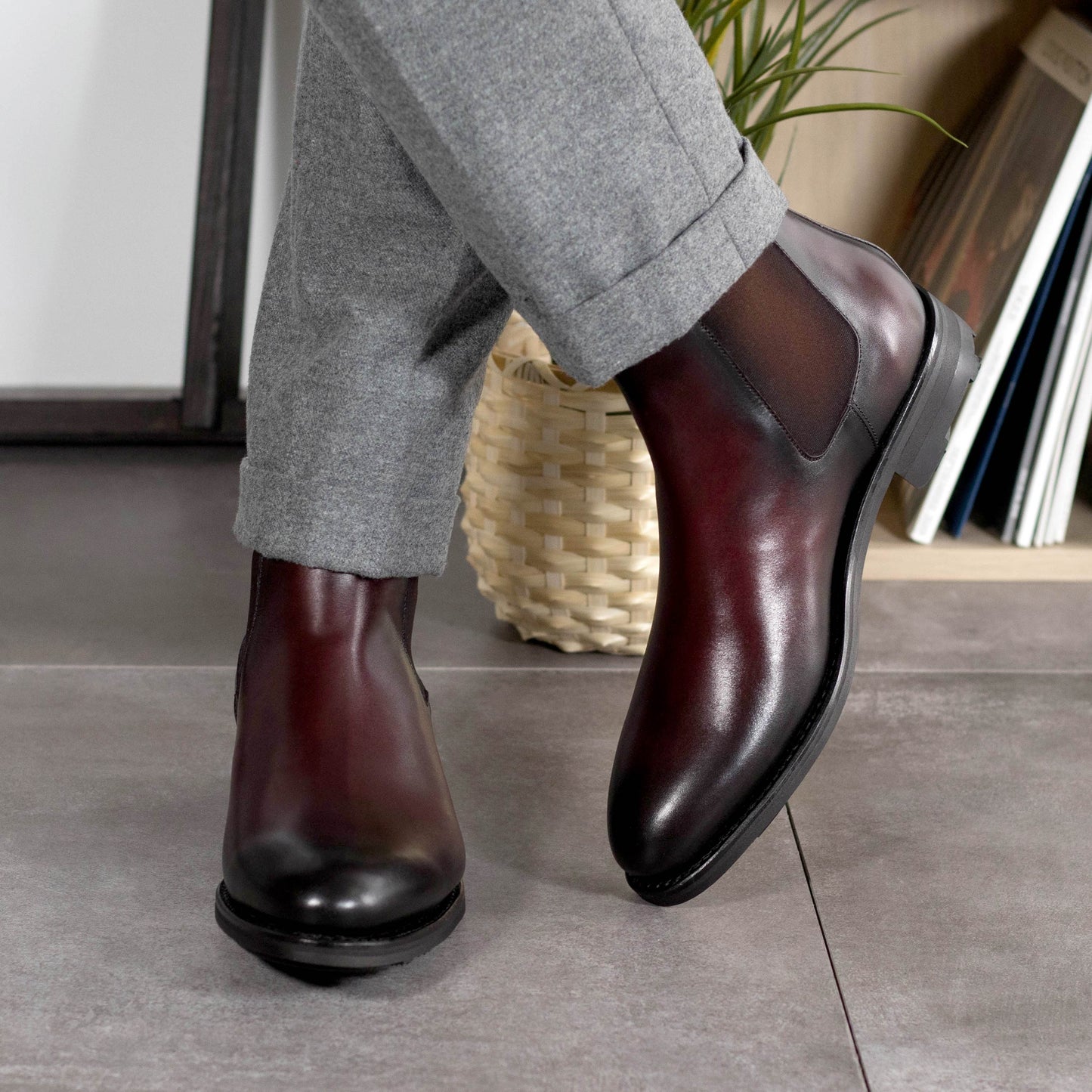 Burgundy Box Calf Chelsea Boots