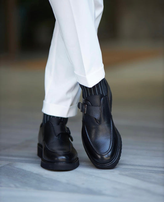 Black Leather Monk Strap Shoes