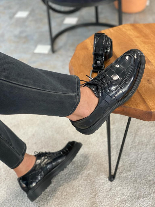 Black Croc  Derby Chunky
