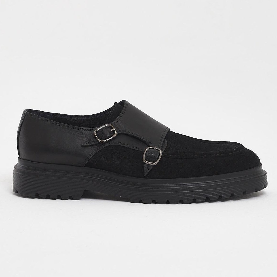 Black Suede Monk Strap Chunky