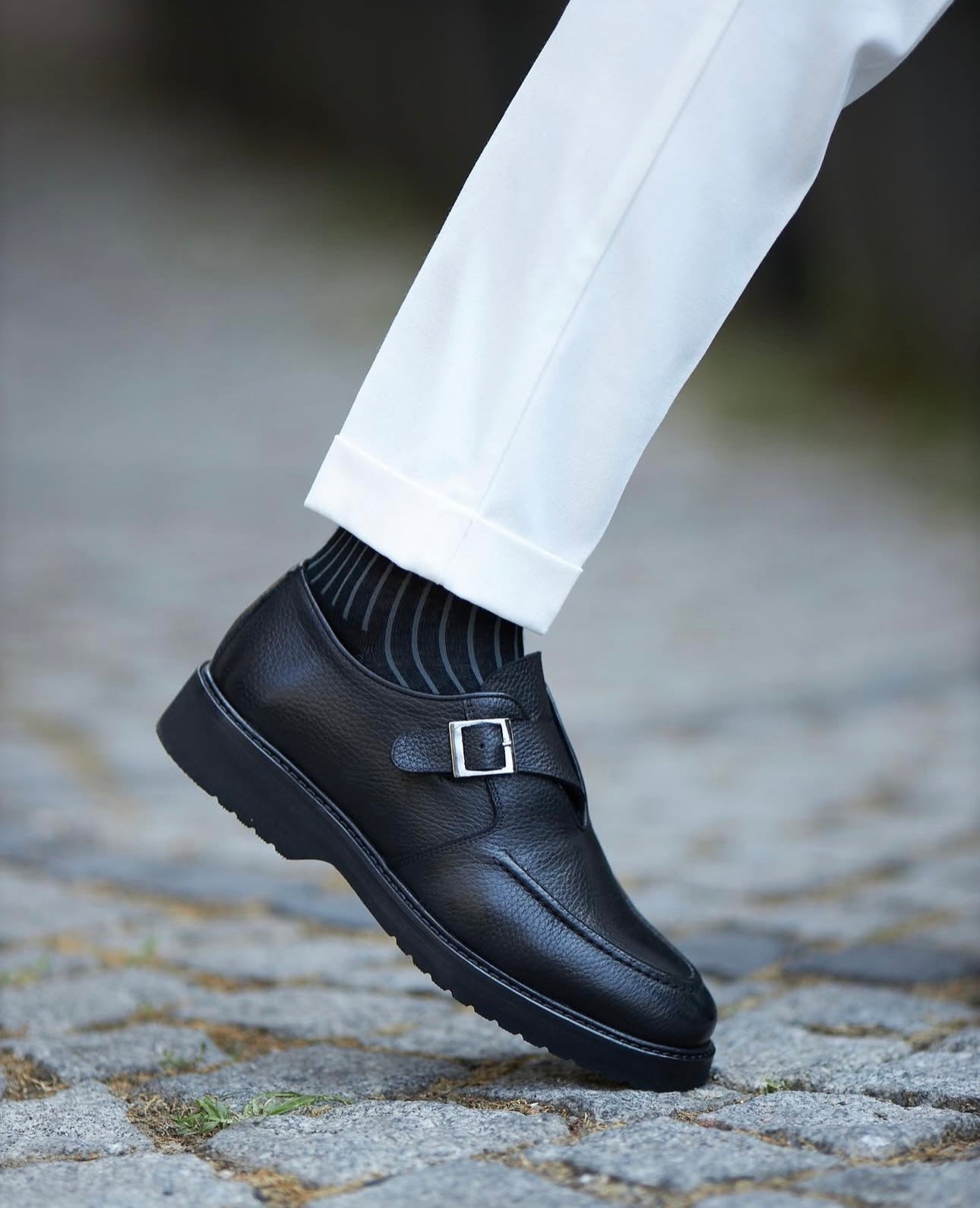 Black Leather Monk Strap Shoes