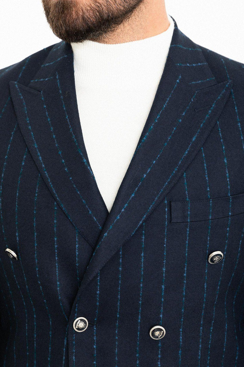 Navy Blue Double Breast Slim Fit Blazer MB-024