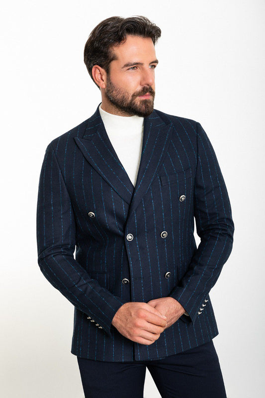 Navy Blue Double Breast Slim Fit Blazer MB-024