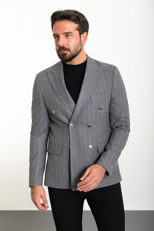 Grey Double Breast Slim Fit Blazer MB-025
