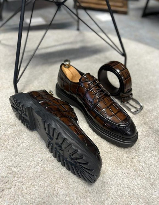 Brown Croc Derby Chunky