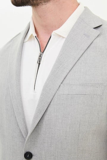 Plain Slim Fit Mono Collar Men's Jacket