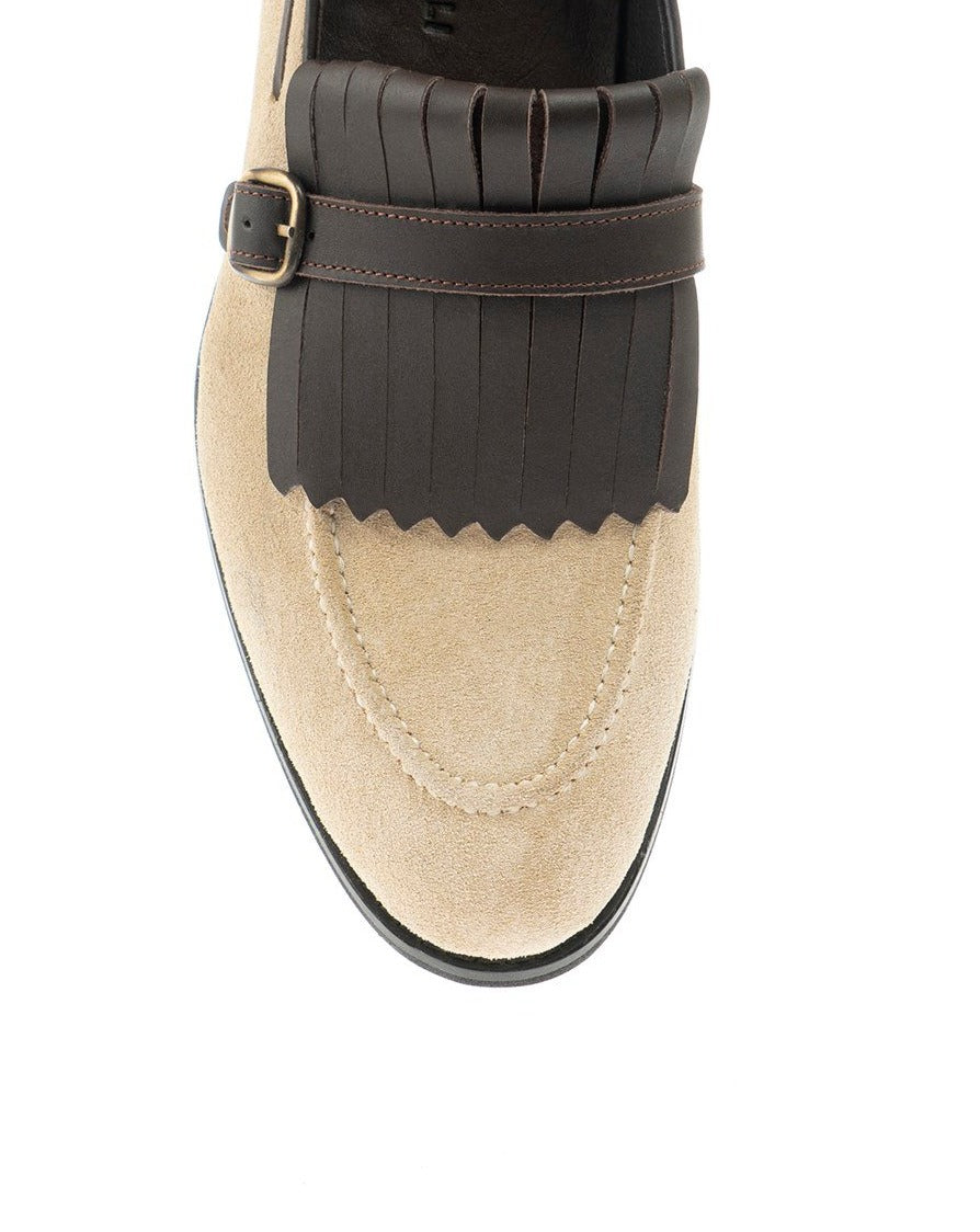 Beige Suede Fringe Loafer