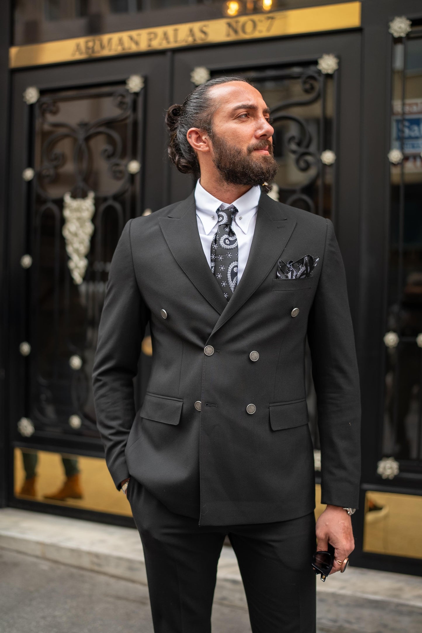 Black Slim Fit Double Breasted Suit