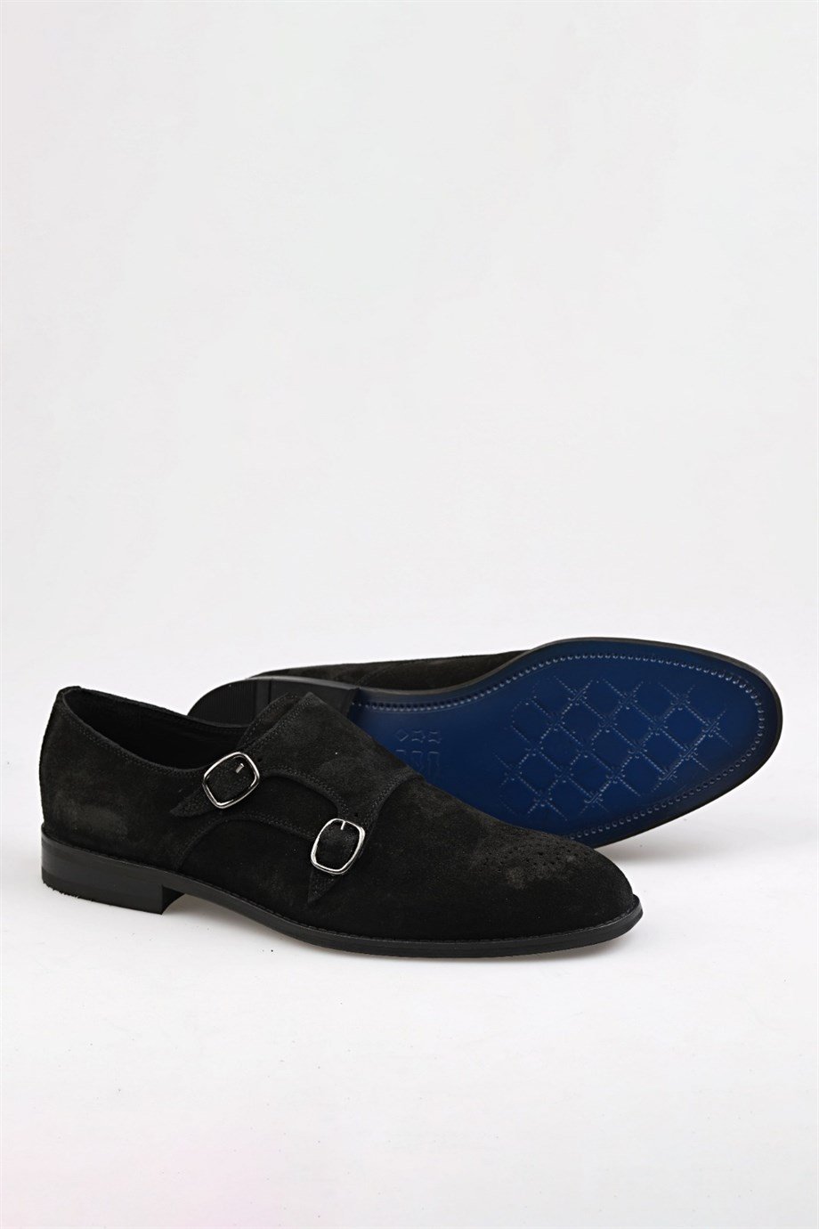 Black suede Brogue Double Monk