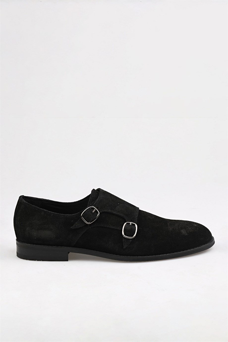 Black suede Brogue Double Monk