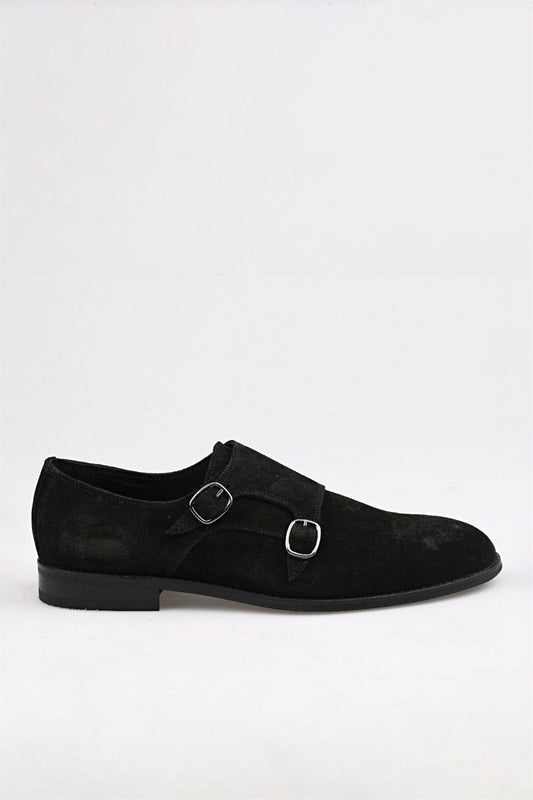 Black suede Brogue Double Monk