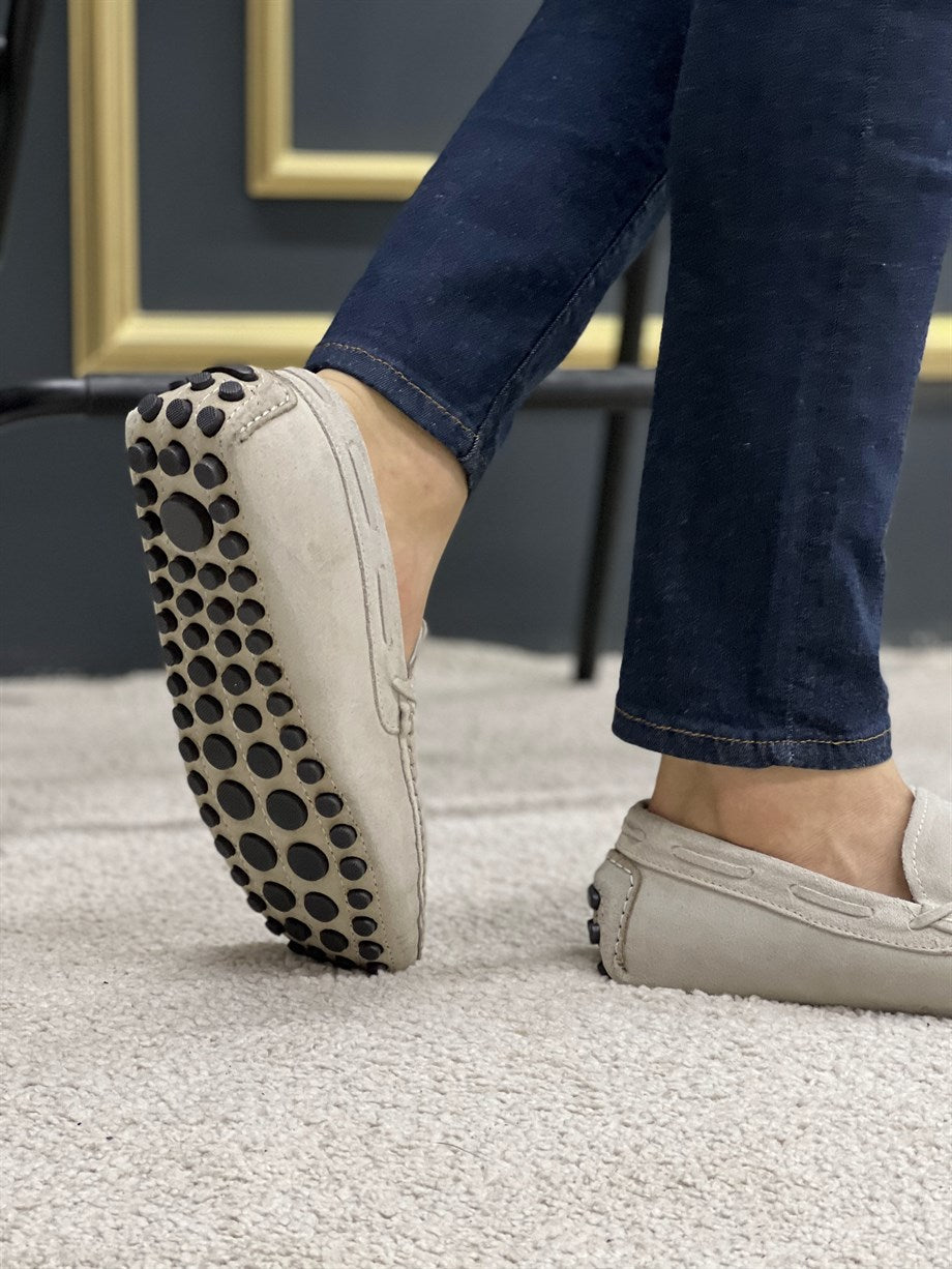 Grey Suede Driving Loafers