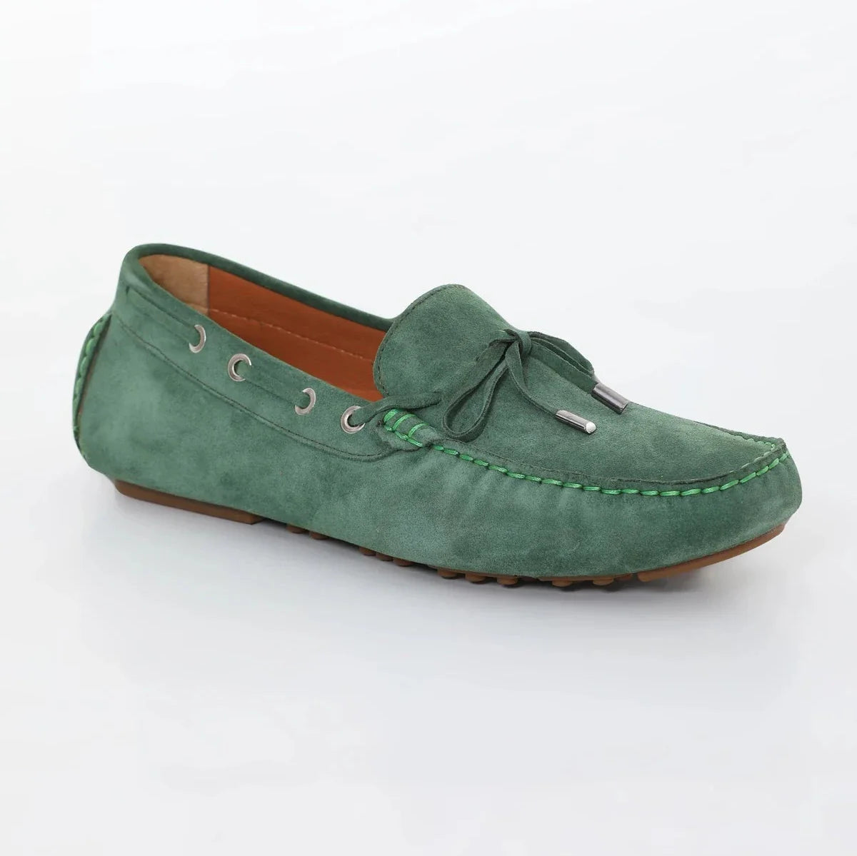 Olive Green Suede Driving Loafers