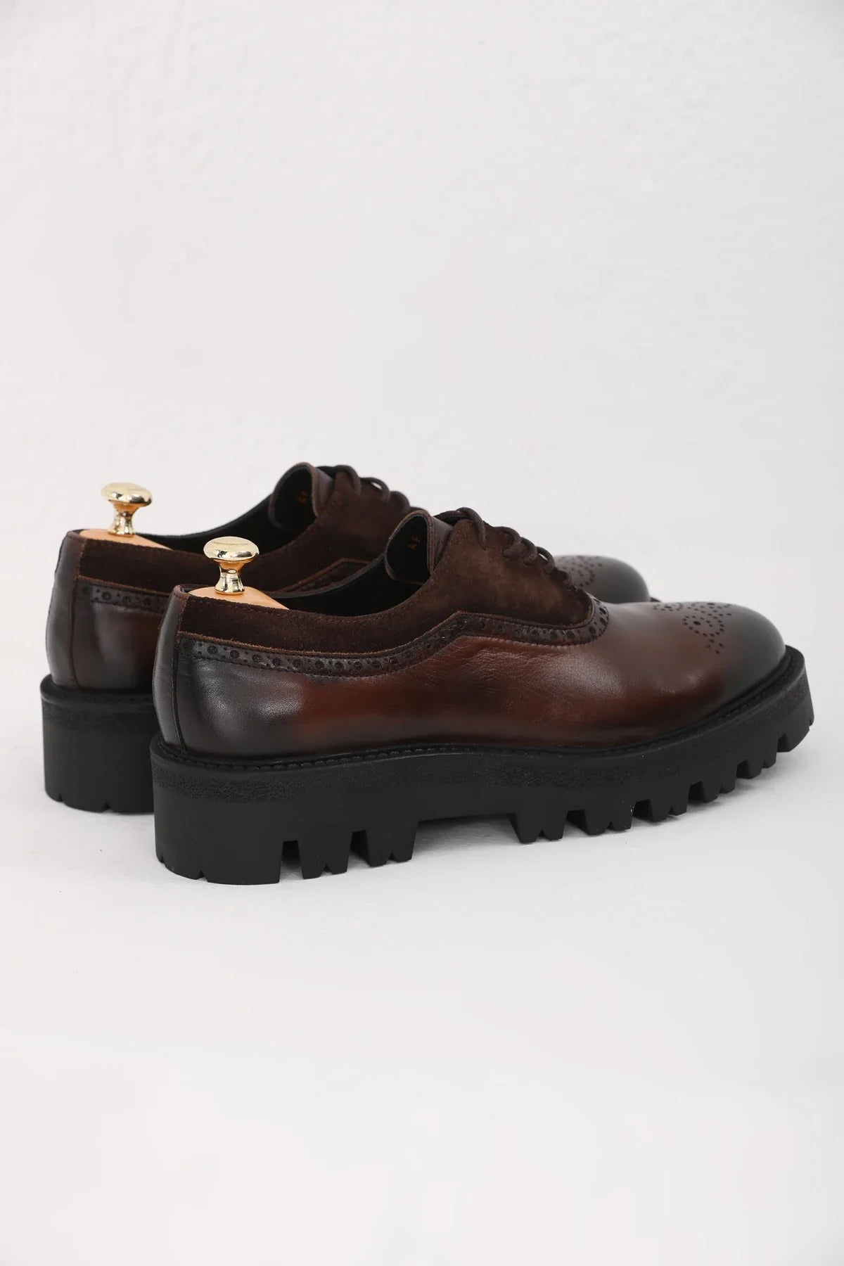 Brown Suede And Plan Toe Brogue Chunky Shoes