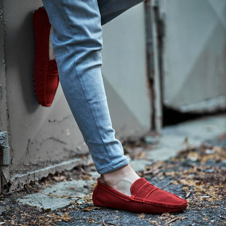 Men's Red Knitwear Driving Loafers