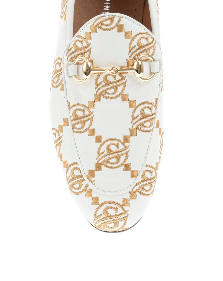 White Embroidered Nappa Leather Loafer